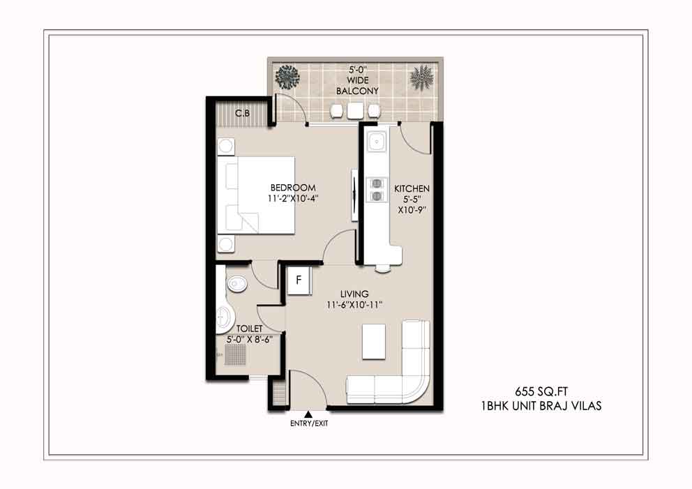 1 BHK 655 Sq Ft Detailed Floor Plan Braj Vilas